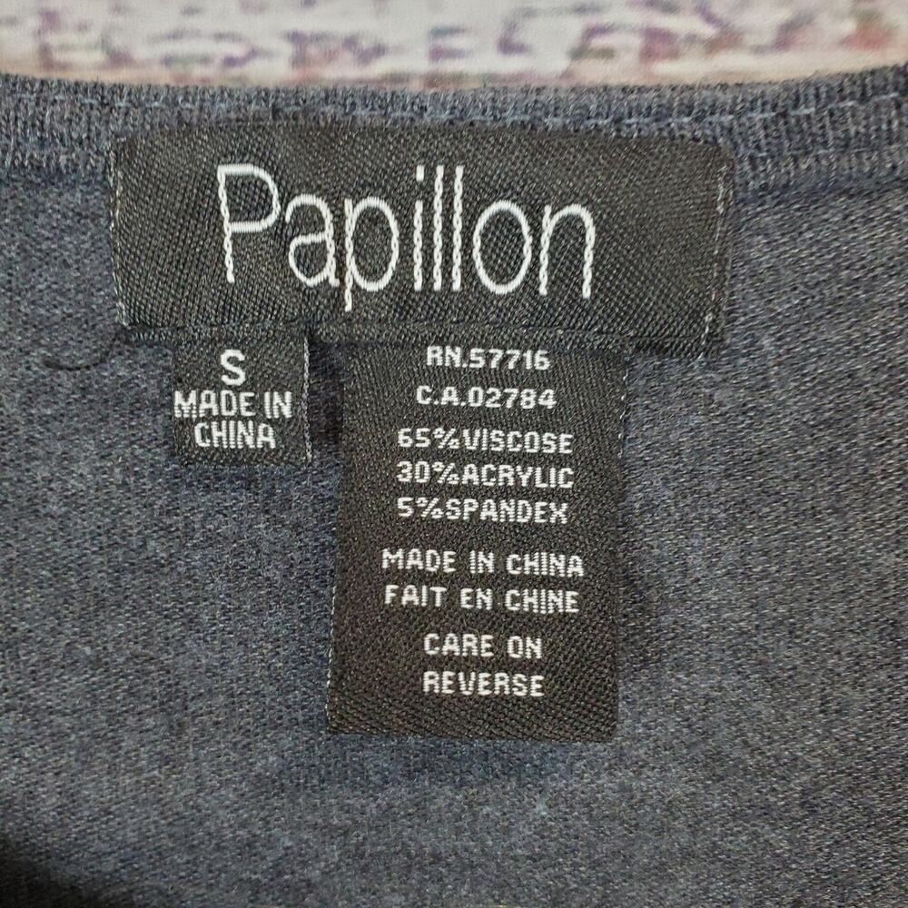 Papillon Heather Gray Blanc Top S Long Sleeve Light Pullover Side Button Detail - Picture 9 of 12